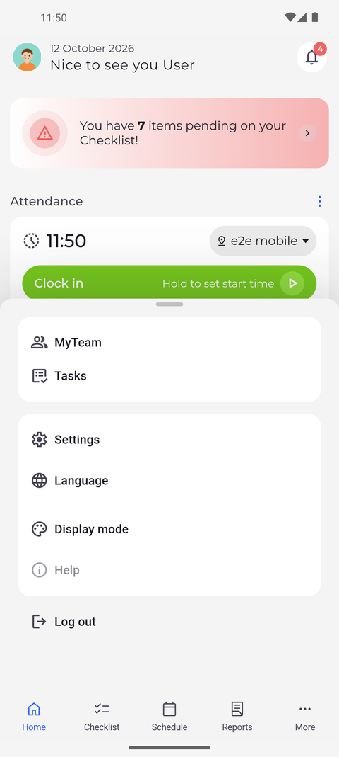 Screenshot: Log out is the last row of the More menu