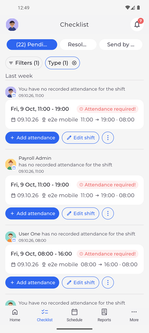 Screenshot: Each item says what is missing in your time sheet