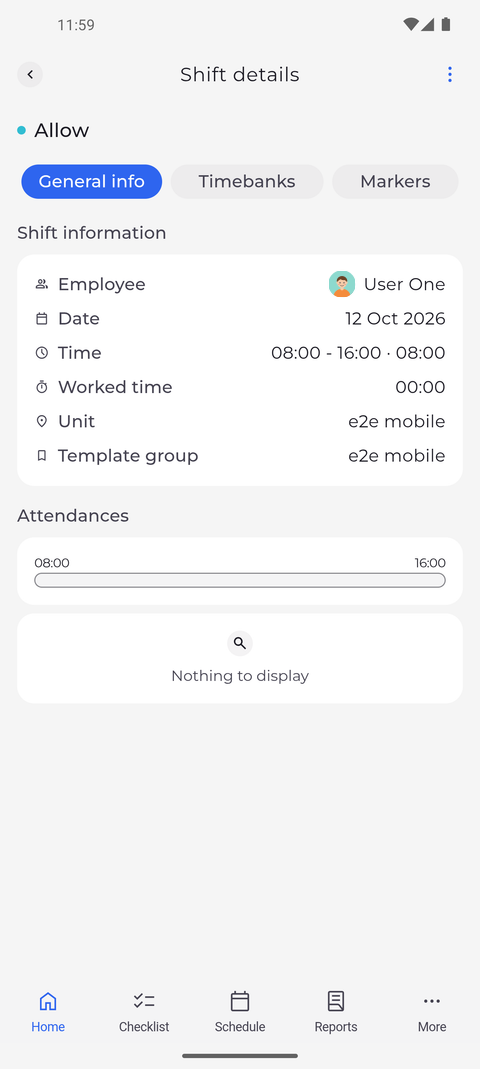 Screenshot: Tap a card for the details of the shift
