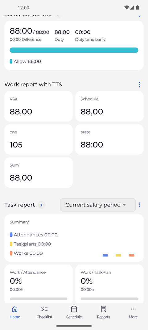 Screenshot: The Task report widget sums up your task hours for the chosen period