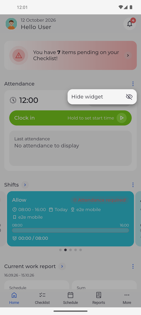 Screenshot: Each widget has a menu in its top right corner