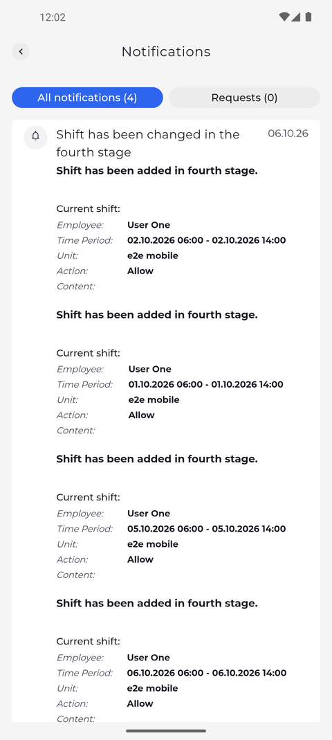 Screenshot: All notifications lists the latest messages first