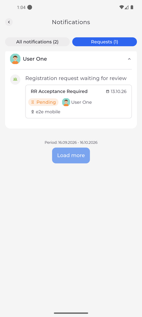 Screenshot: Requests groups the pending requests by person - tap a name to fold or unfold its requests