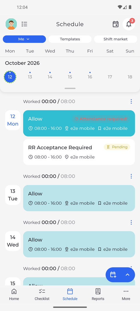 Screenshot: The request appears on the day as Pending until a manager decides