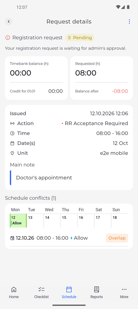 Screenshot: Request details shows the status and when you sent the request