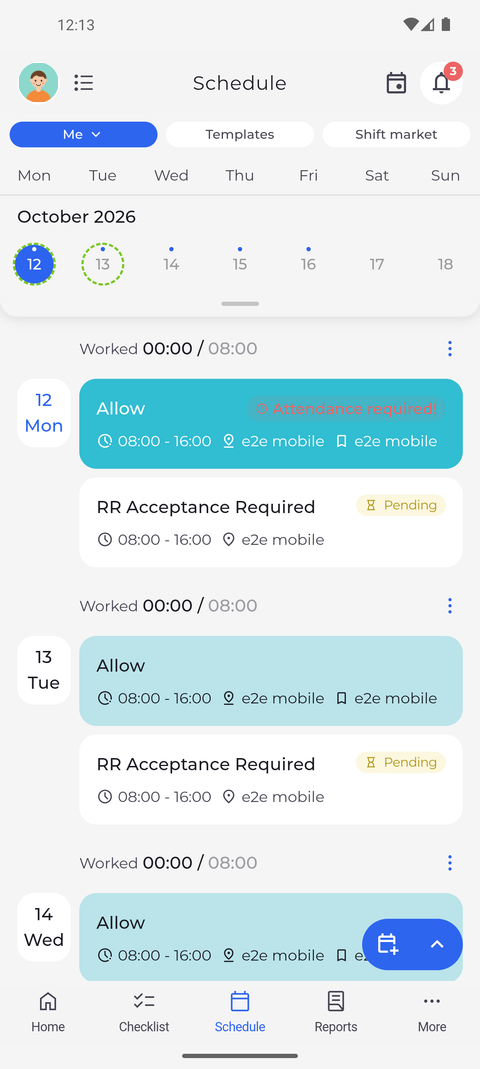 Screenshot: Every day you picked now has its own pending request