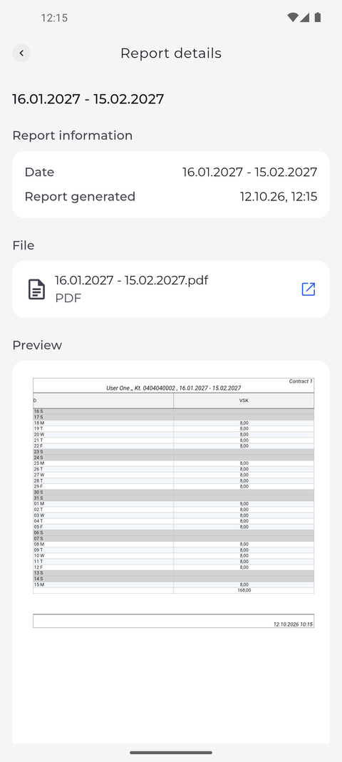 Screenshot: A coming period shows what is planned for it so far