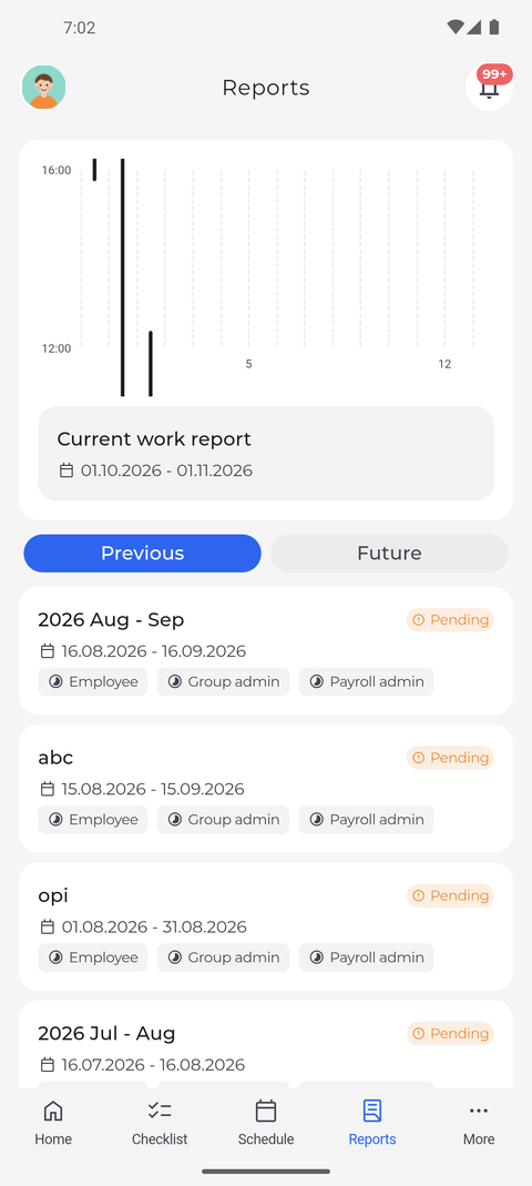 Screenshot: Reports opens on your current report and the ones before it
