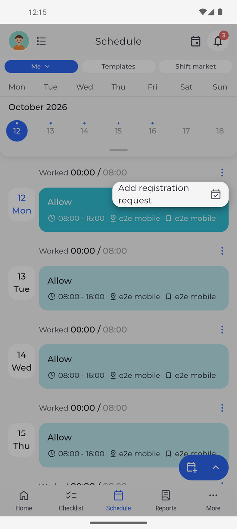 Screenshot: The menu of a day adds straight to that day