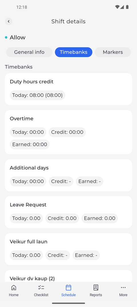 Screenshot: Timebanks shows what the shift adds to the employee's time banks