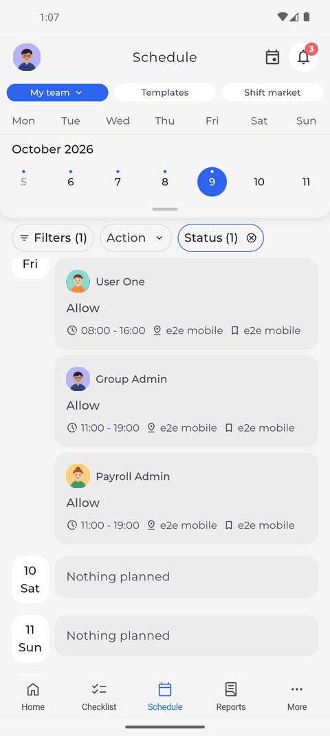 Screenshot: Filter by unit, action or status to find who you are looking for