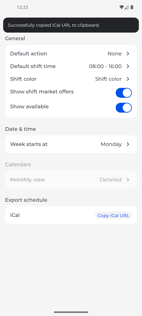 Screenshot: The app confirms that the link is on your clipboard