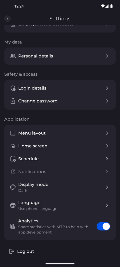 Screenshot: The app stays dark until you change it back