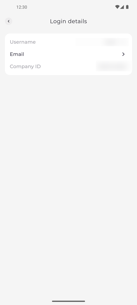 Screenshot: Login details shows your username, your email and your company ID