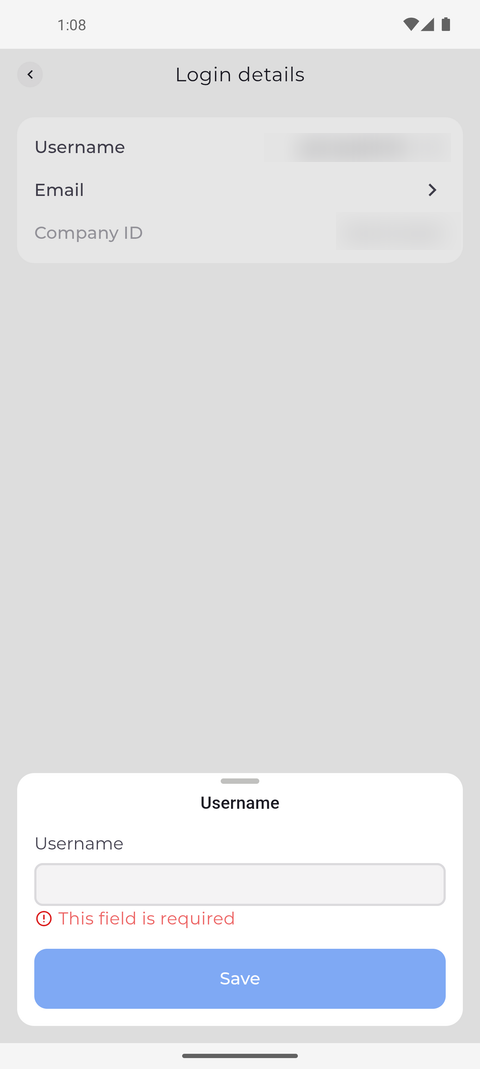 Screenshot: The username cannot be empty - Save stays off until the field is valid