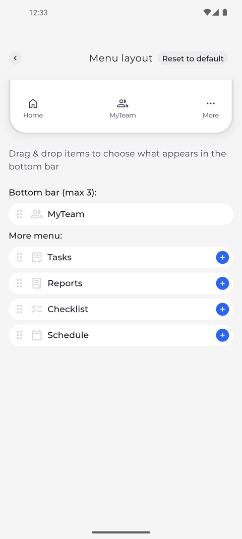 Screenshot: One tab always stays in the bottom bar next to Home and More
