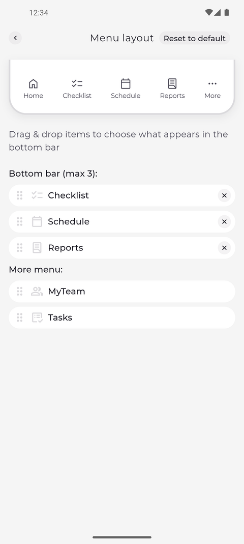Screenshot: Menu layout shows the bottom bar and what sits in the More menu