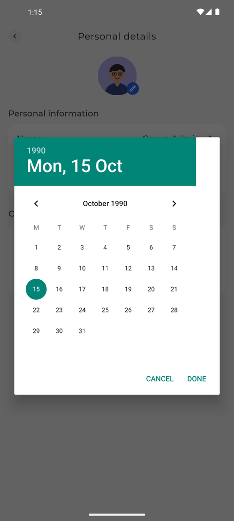 Screenshot: Pick the date in the calendar and confirm