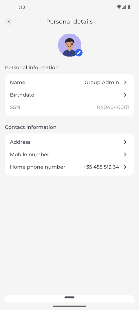 Screenshot: The new number is saved under Contact information