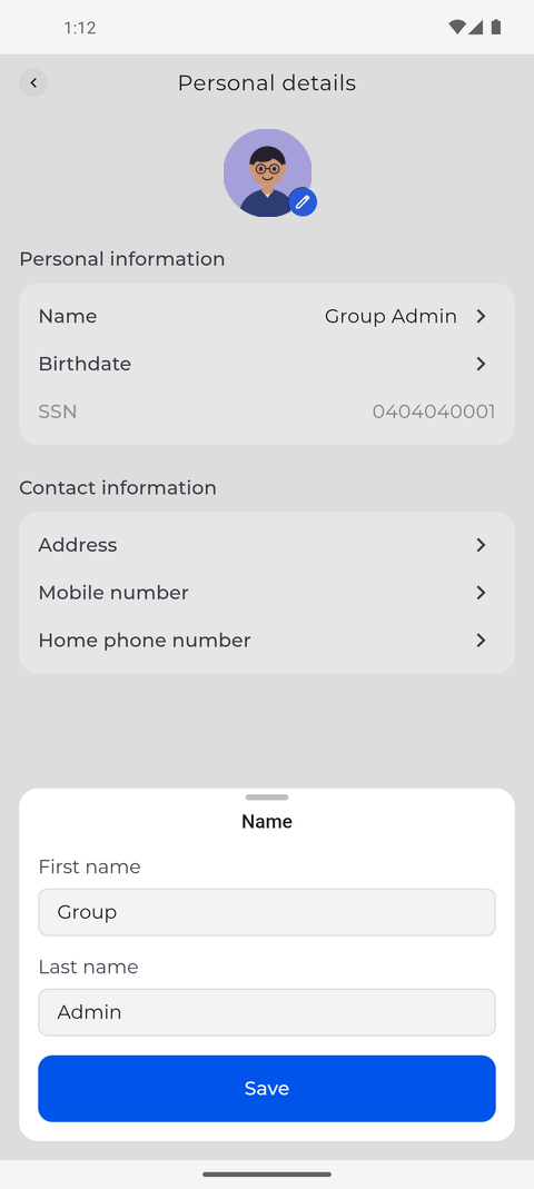 Screenshot: Change your first or last name and tap Save