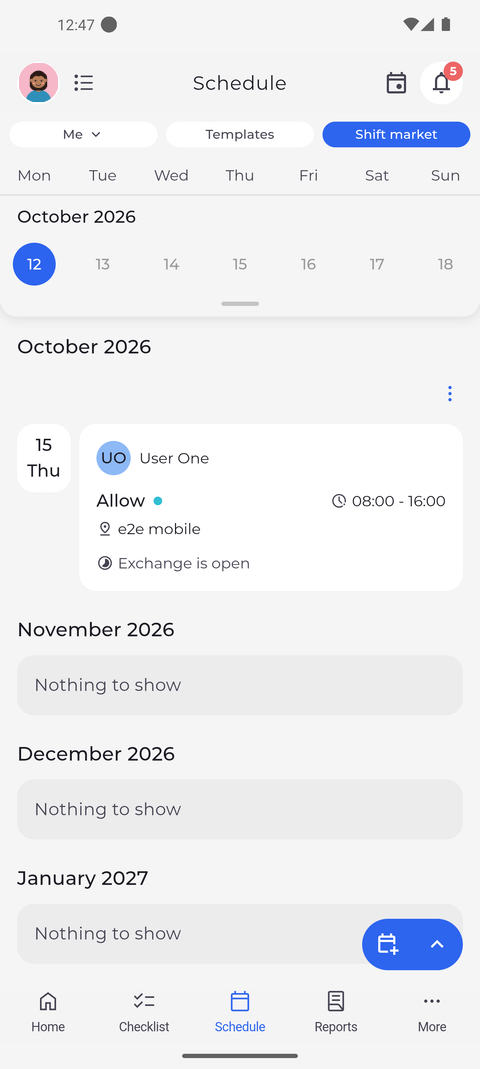 Screenshot: The Shift market lists the shifts on offer, day by day