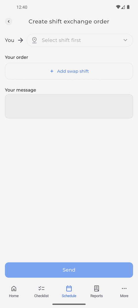 Screenshot: A new order starts with the shift you offer