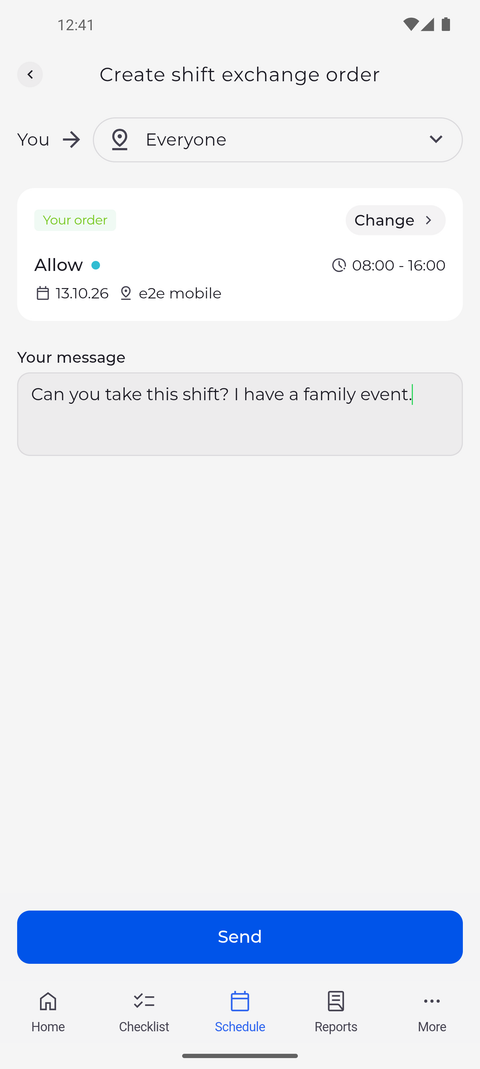 Screenshot: Check the order and add a message for your colleagues