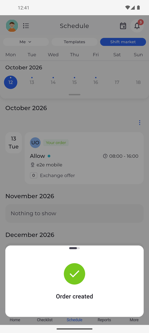 Screenshot: The order is created