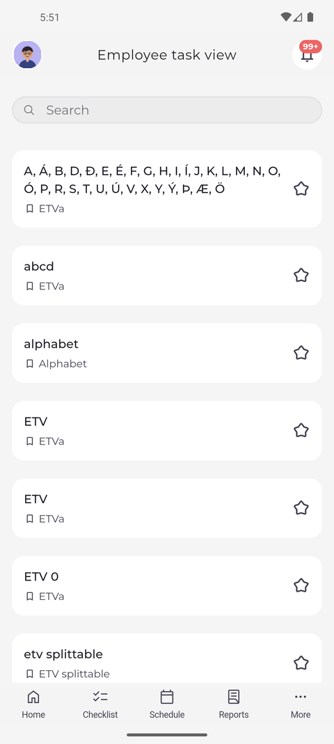 Screenshot: Employee task view lists your company's task views with their project