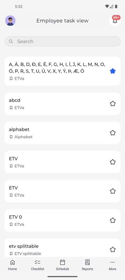 Screenshot: Tap the star to keep a view at the top of the list
