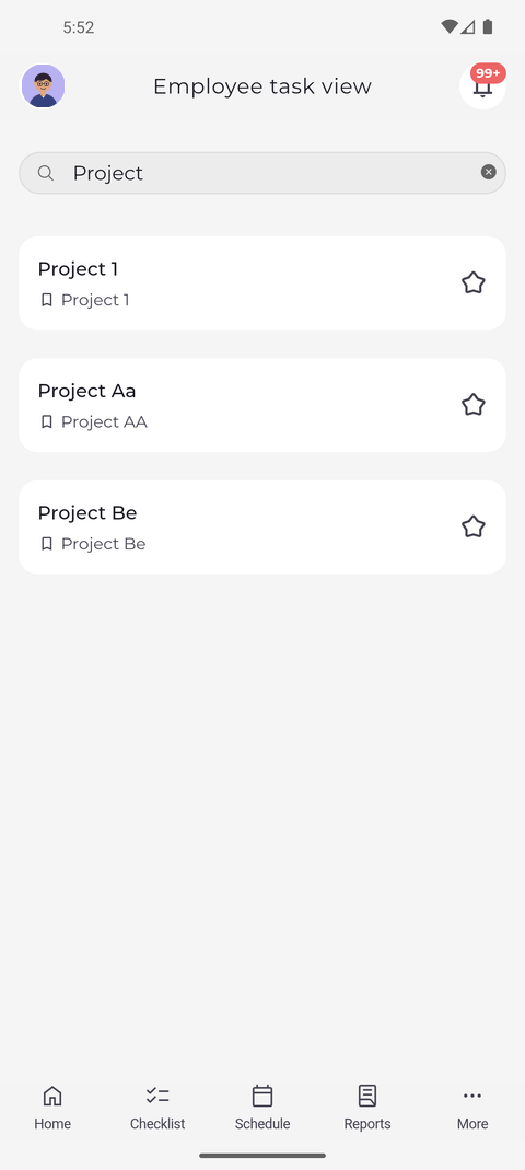 Screenshot: Type part of a name to find a view