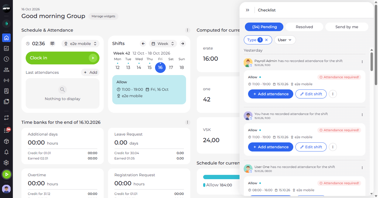 Screenshot: Each item says what is missing in the time sheet