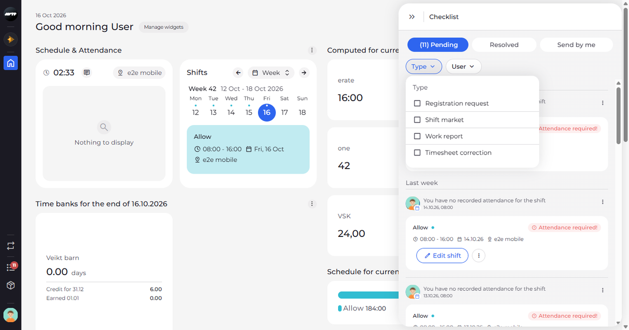 Screenshot: Click Type and choose the kinds of item to show