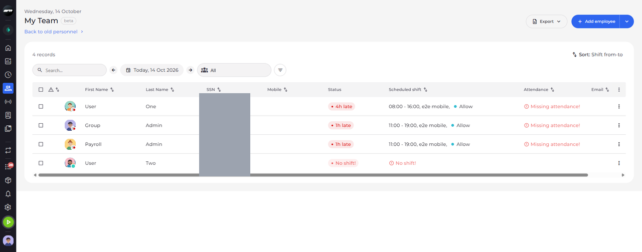 Screenshot: The column is added at the end of the table