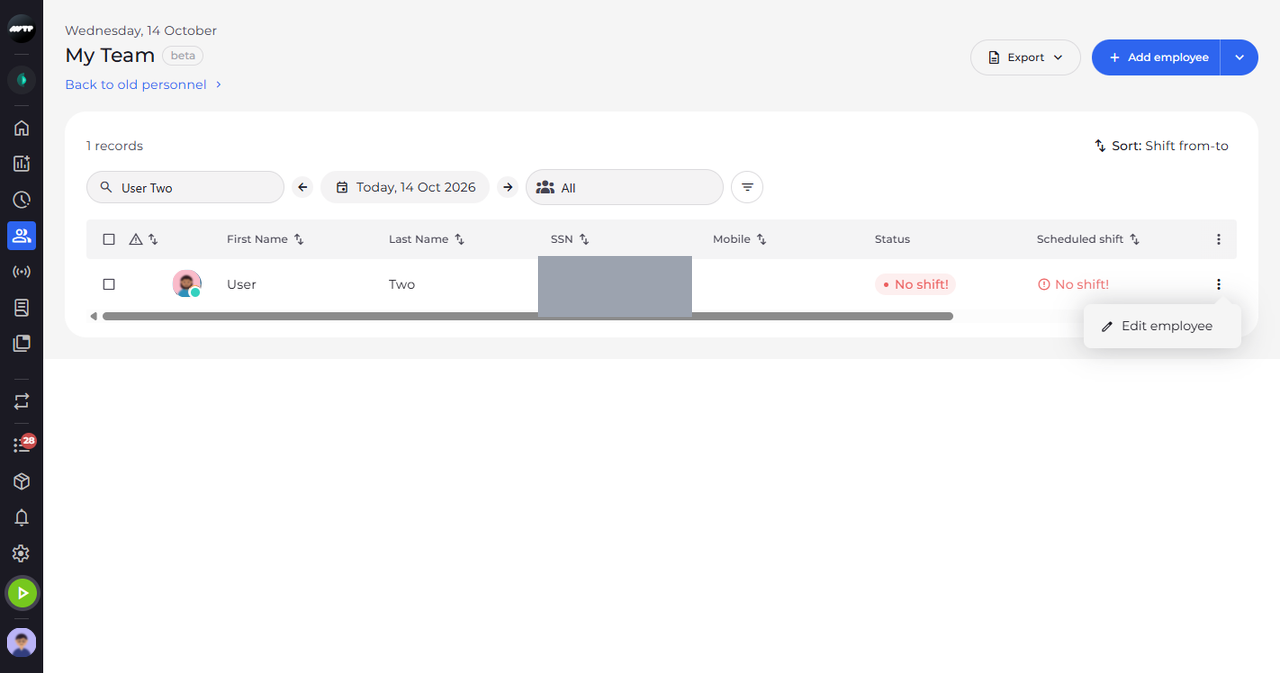 Screenshot: Open the employee's ⋮ menu