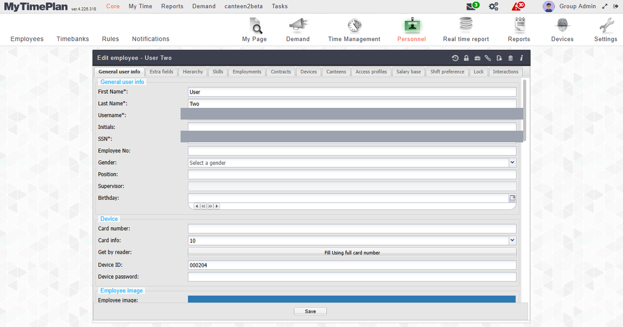 Screenshot: Edit the employee in the new tab