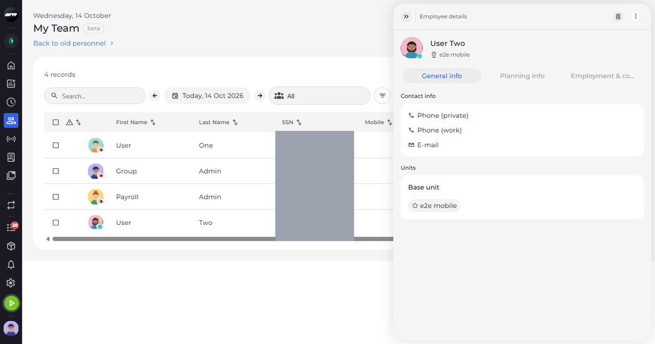 Screenshot: Click the employee to open the details card