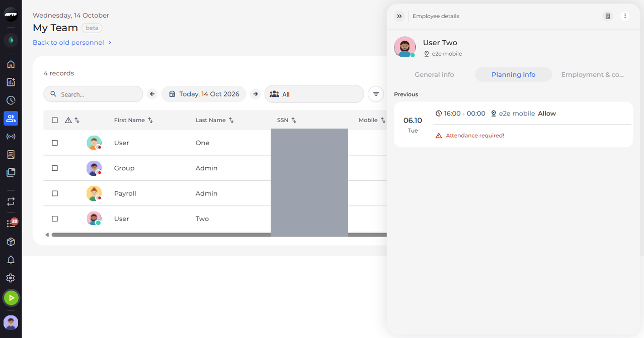Screenshot: Switch between the tabs of the card
