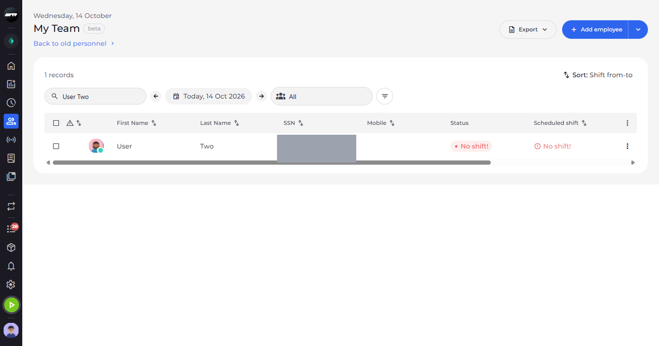 Screenshot: Search for an employee by name