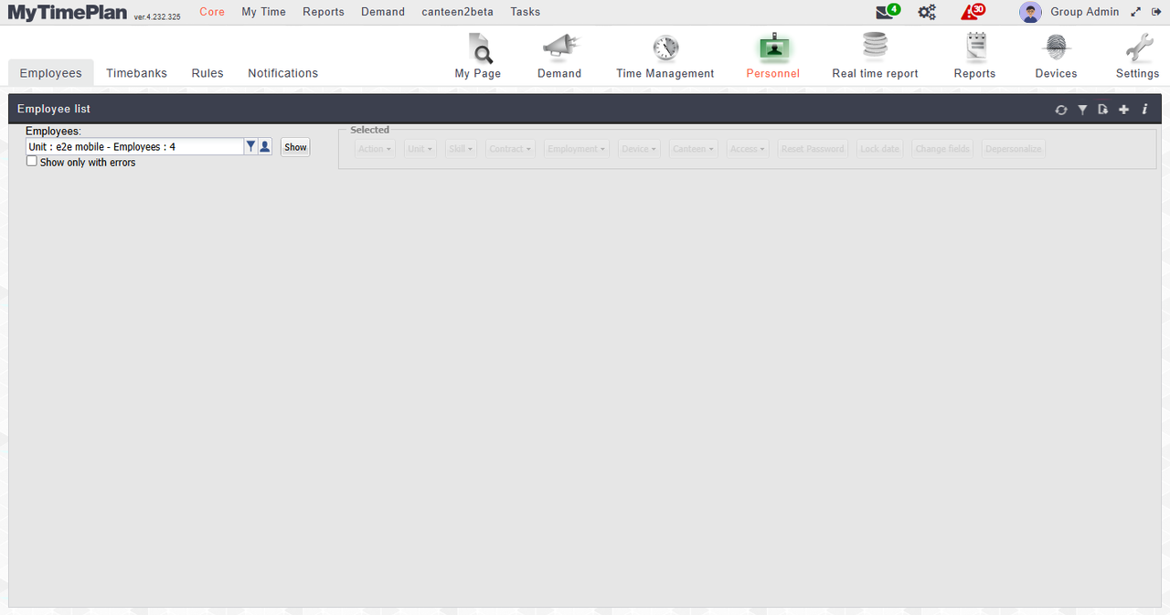 Screenshot: The classic Employee list opens