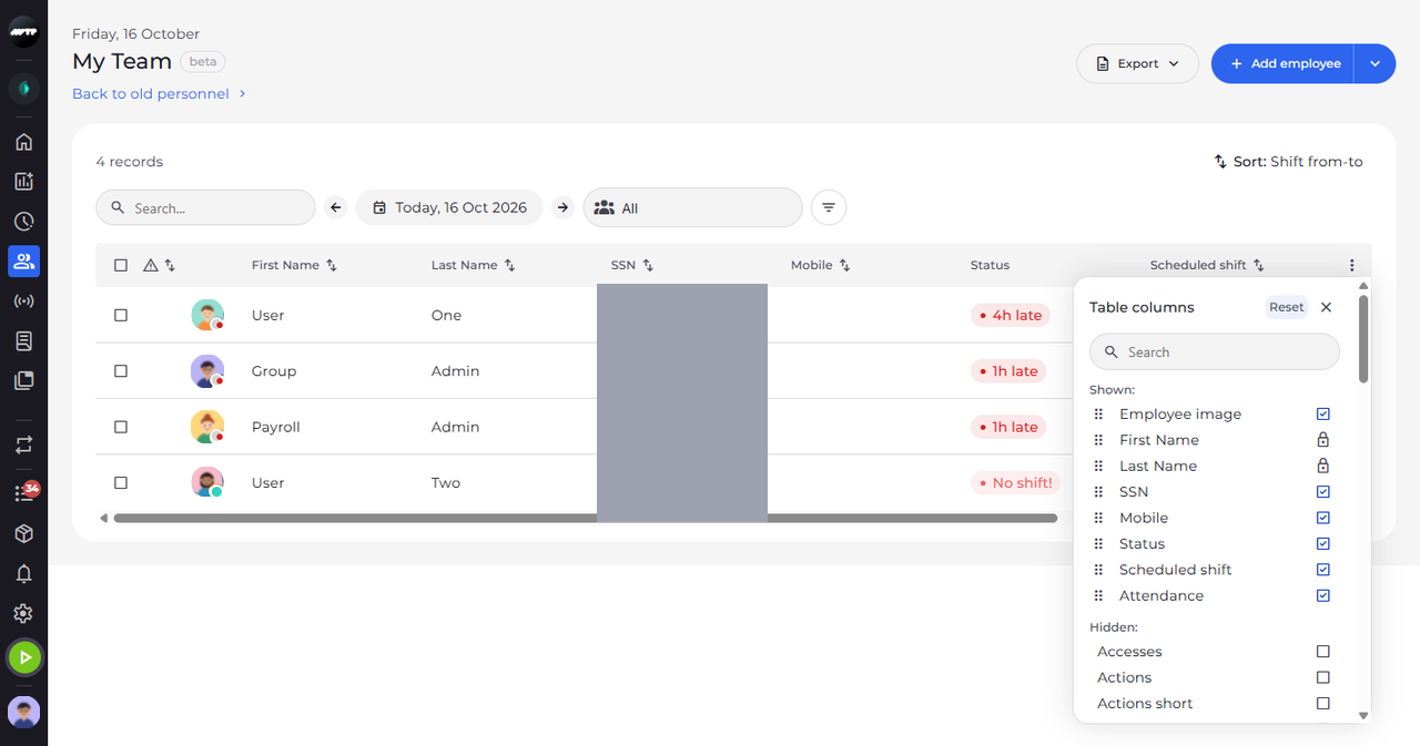 Screenshot: Click Reset to bring back the default columns