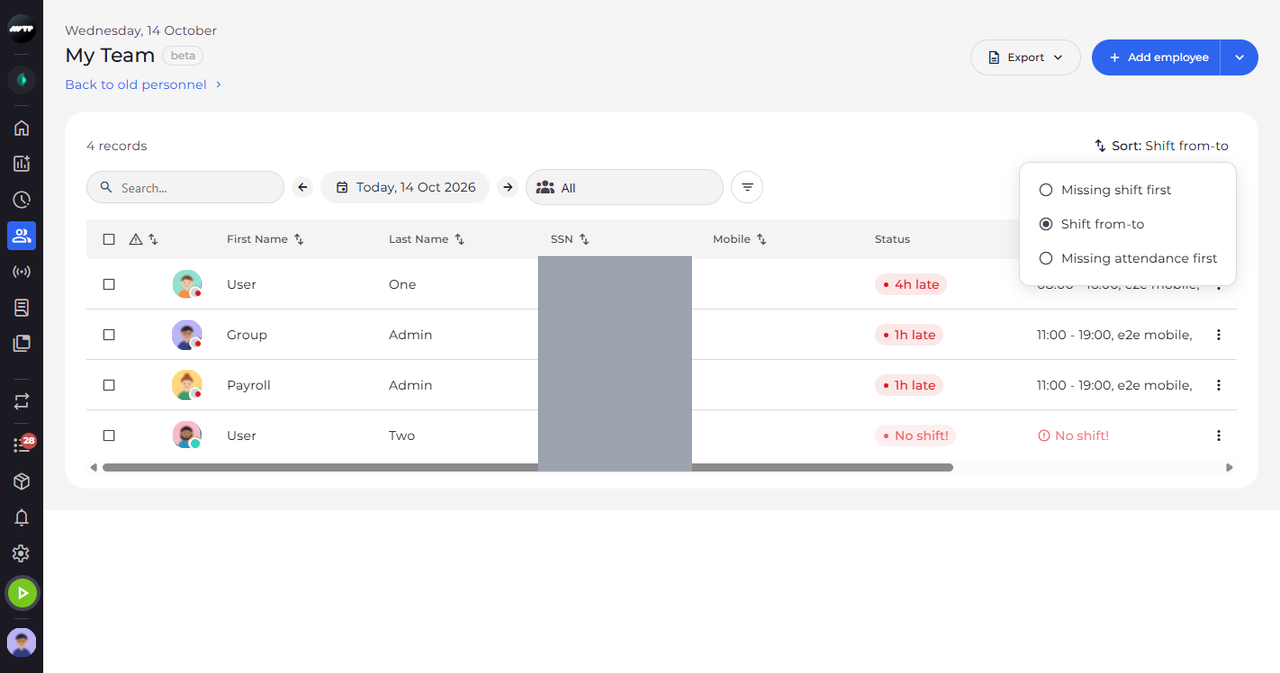 Screenshot: Open the Sort menu