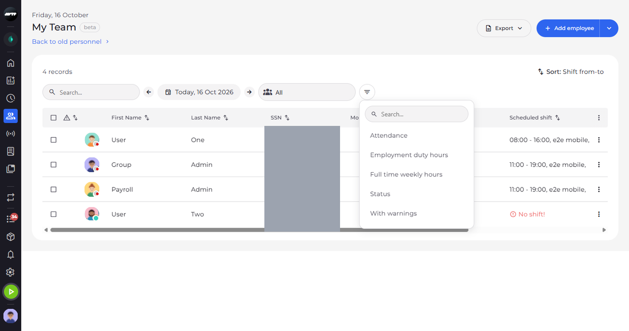 Screenshot: Choose Full time weekly hours in the filters