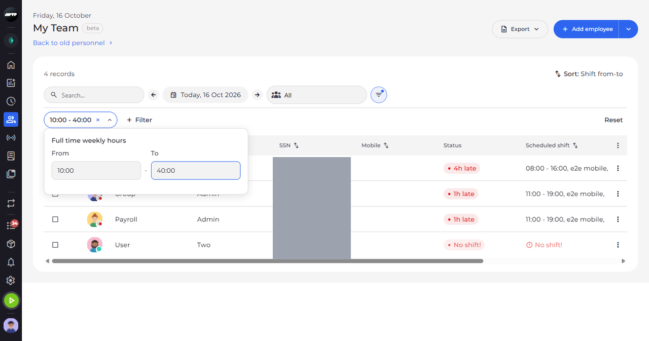 Screenshot: Type the range of hours
